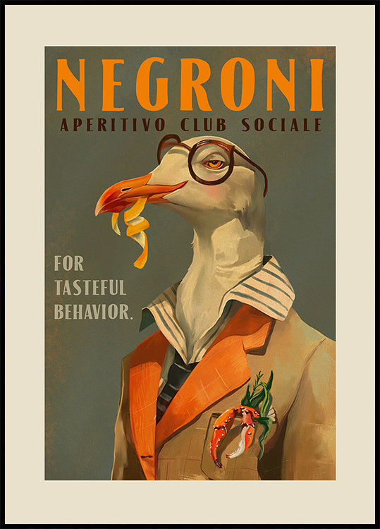 Vintage Art Deco Negroni Of A Fancy Seagull Plakat - Posterbox