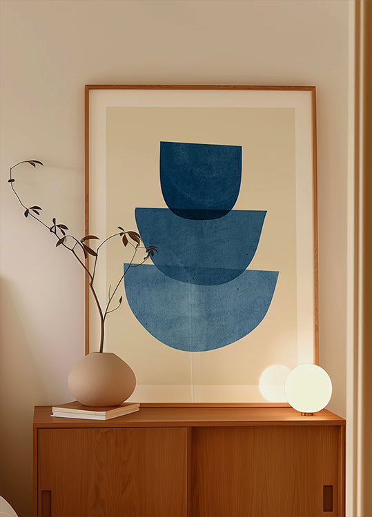 Geometric Abstract Shapes Blue Plakat - Posterbox