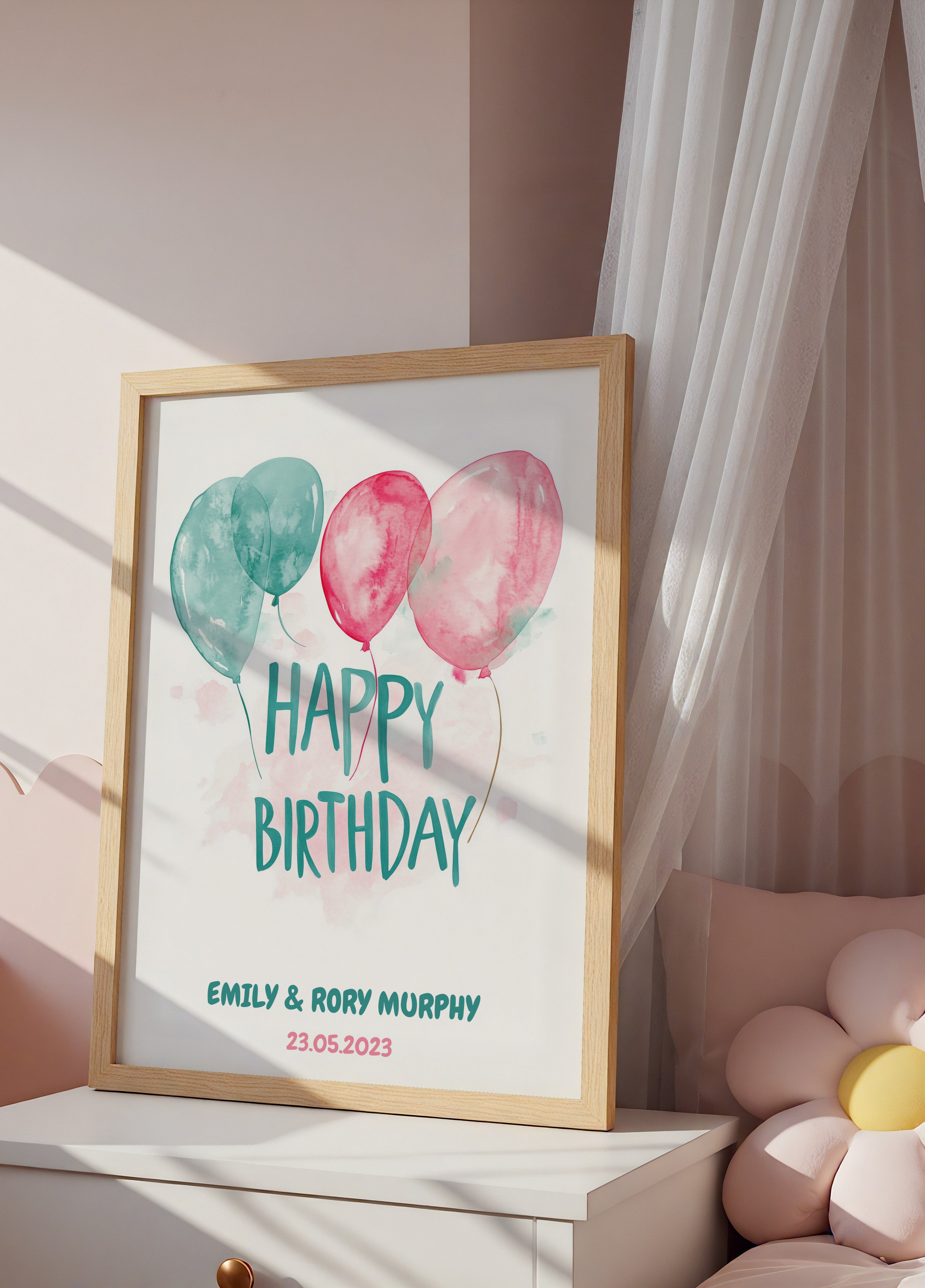 Personalisiertes Geburtstags-Aquarell-Luftballon-Poster