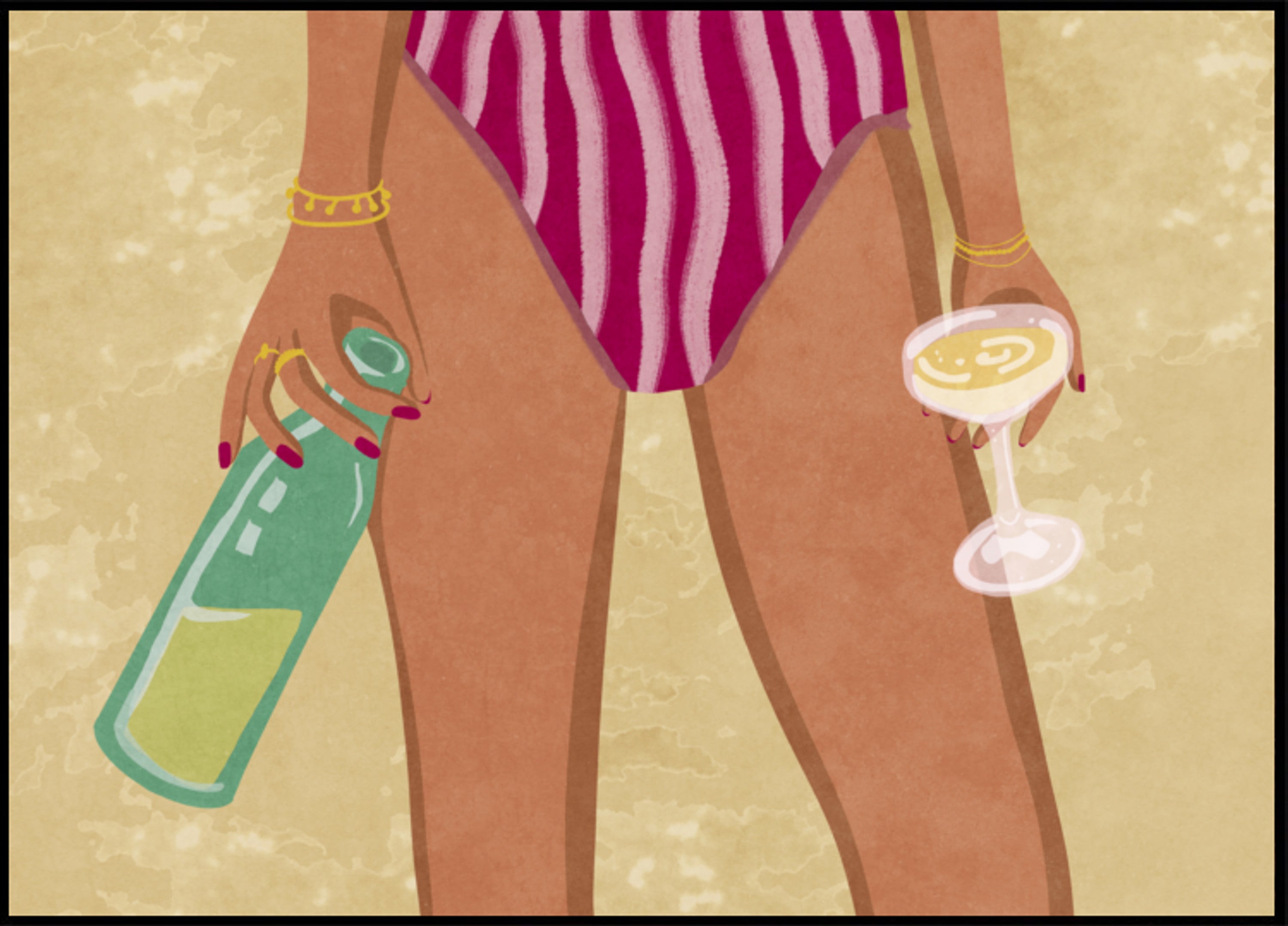 Mädchen mit Wein am Strand