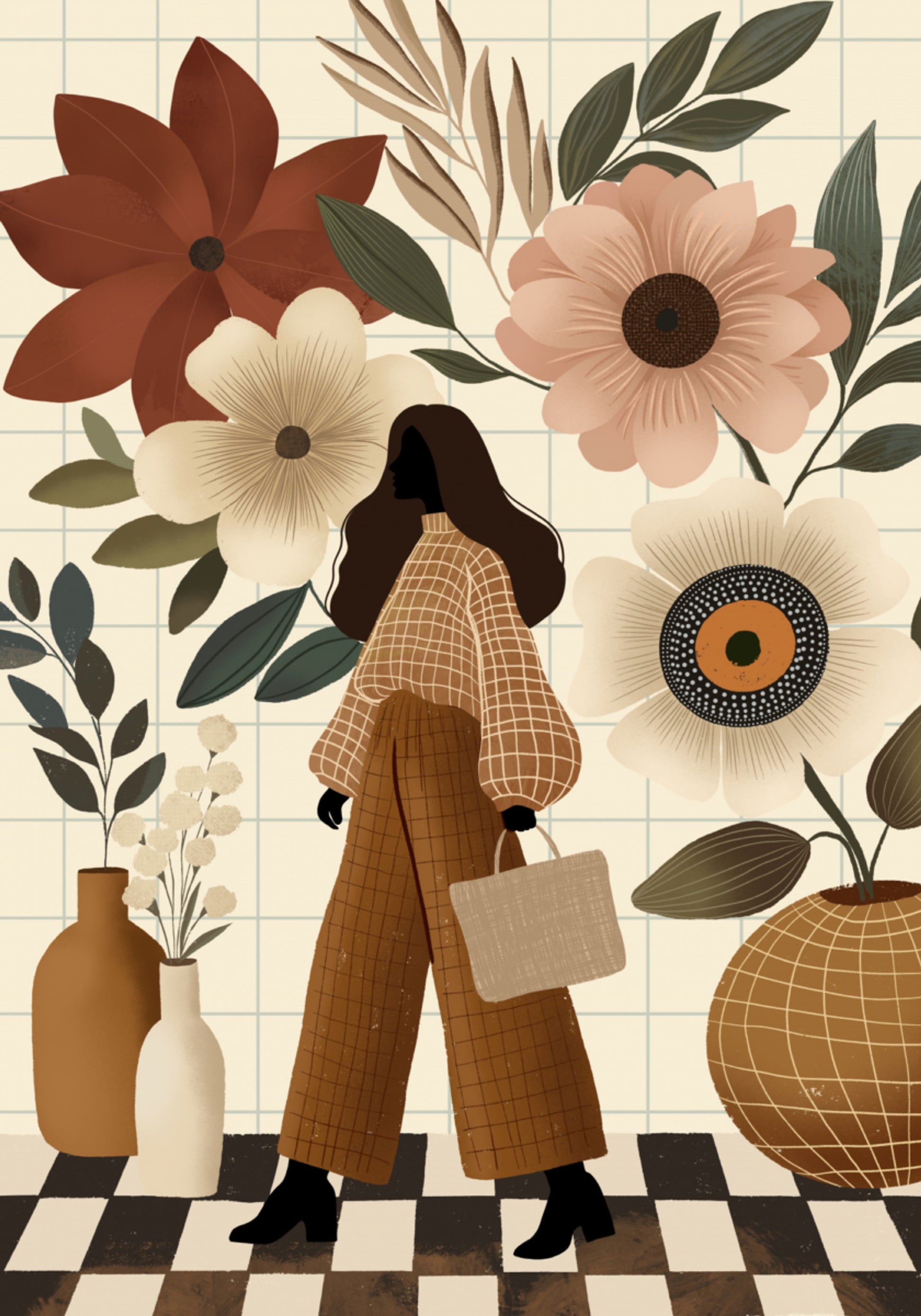 Schicke Frau im floralen Stil