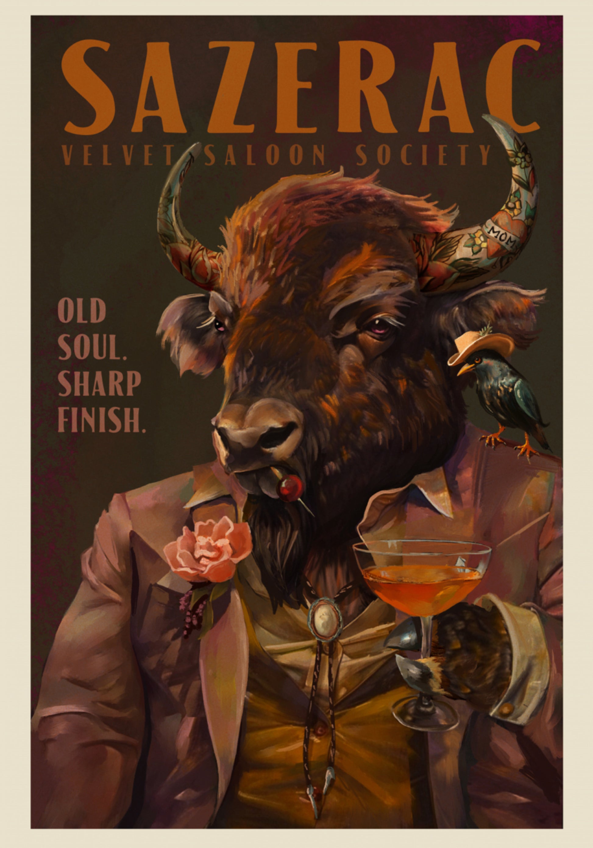 Buffalo trinkt Sazerac-Cocktail. Alkohol- und Spirituosen-Bar-Kunst