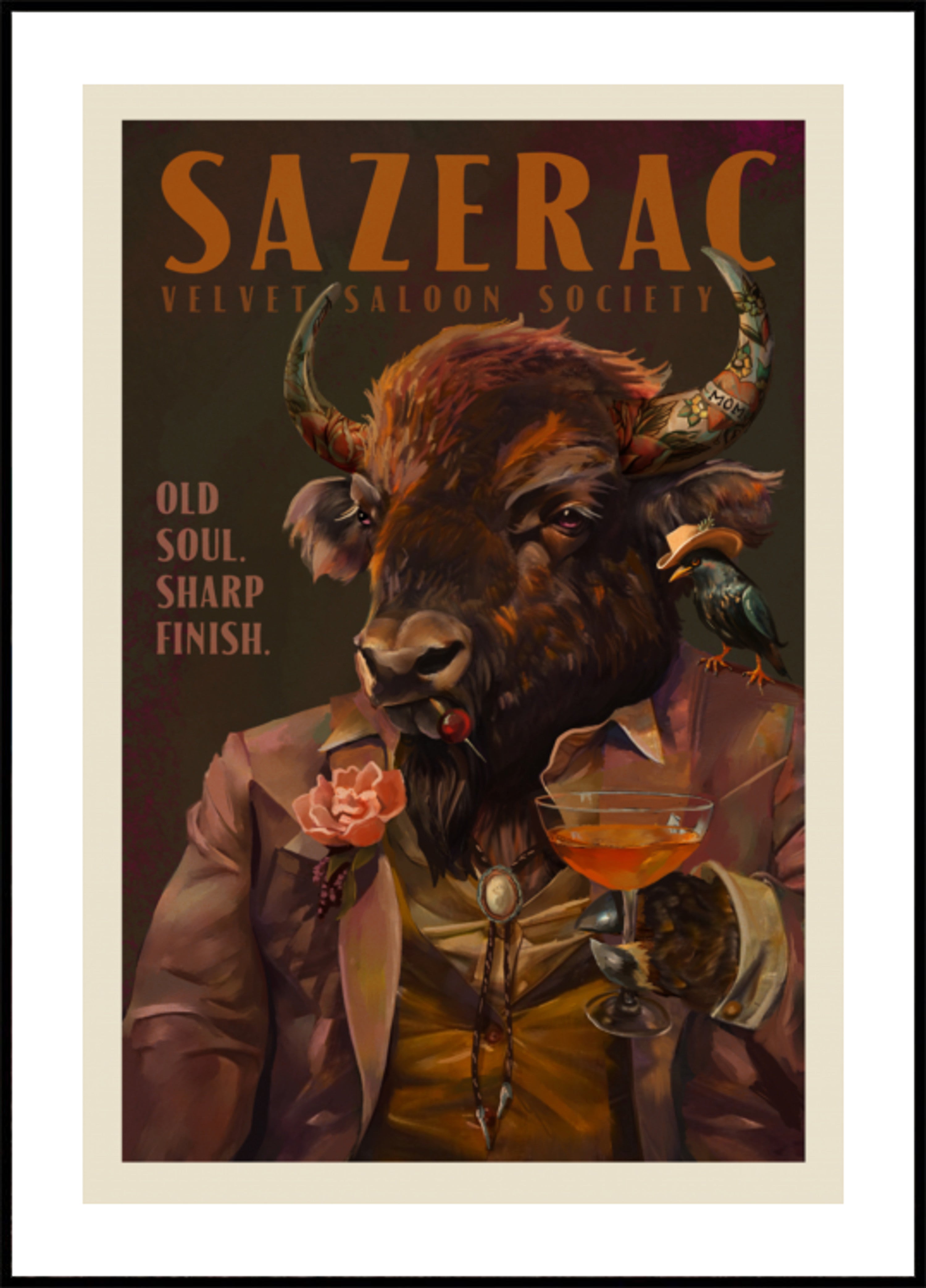 Buffalo trinkt Sazerac-Cocktail. Alkohol- und Spirituosen-Bar-Kunst