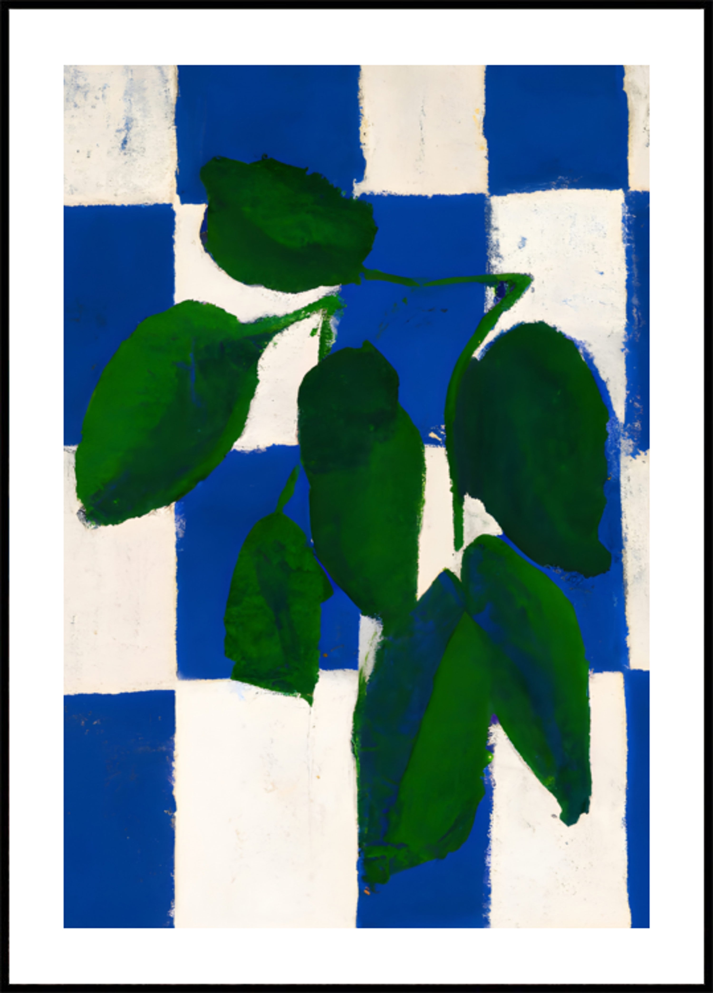 Grüne Blätter, blaue Karos