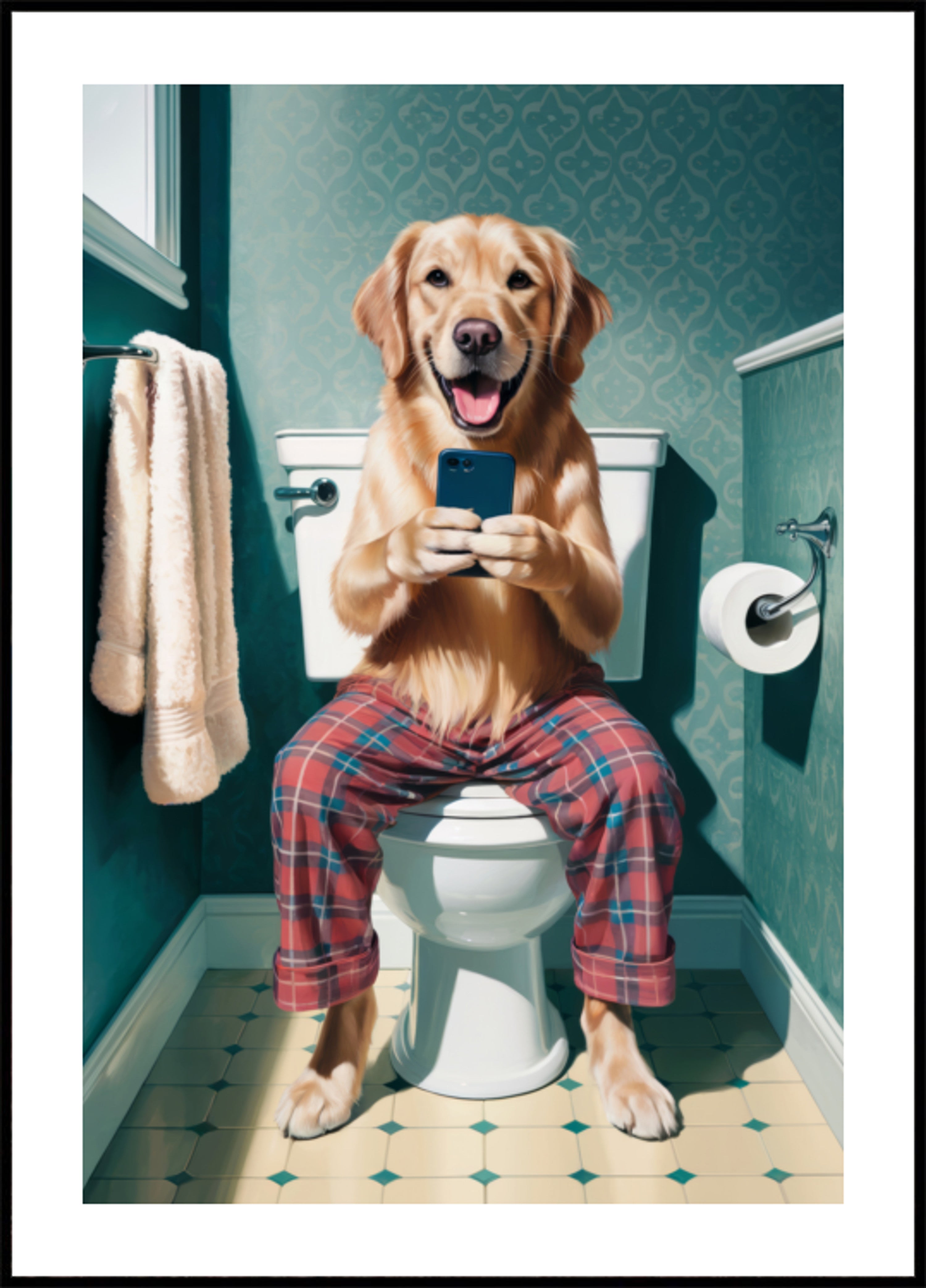 Lustiger Hund auf der Toilette