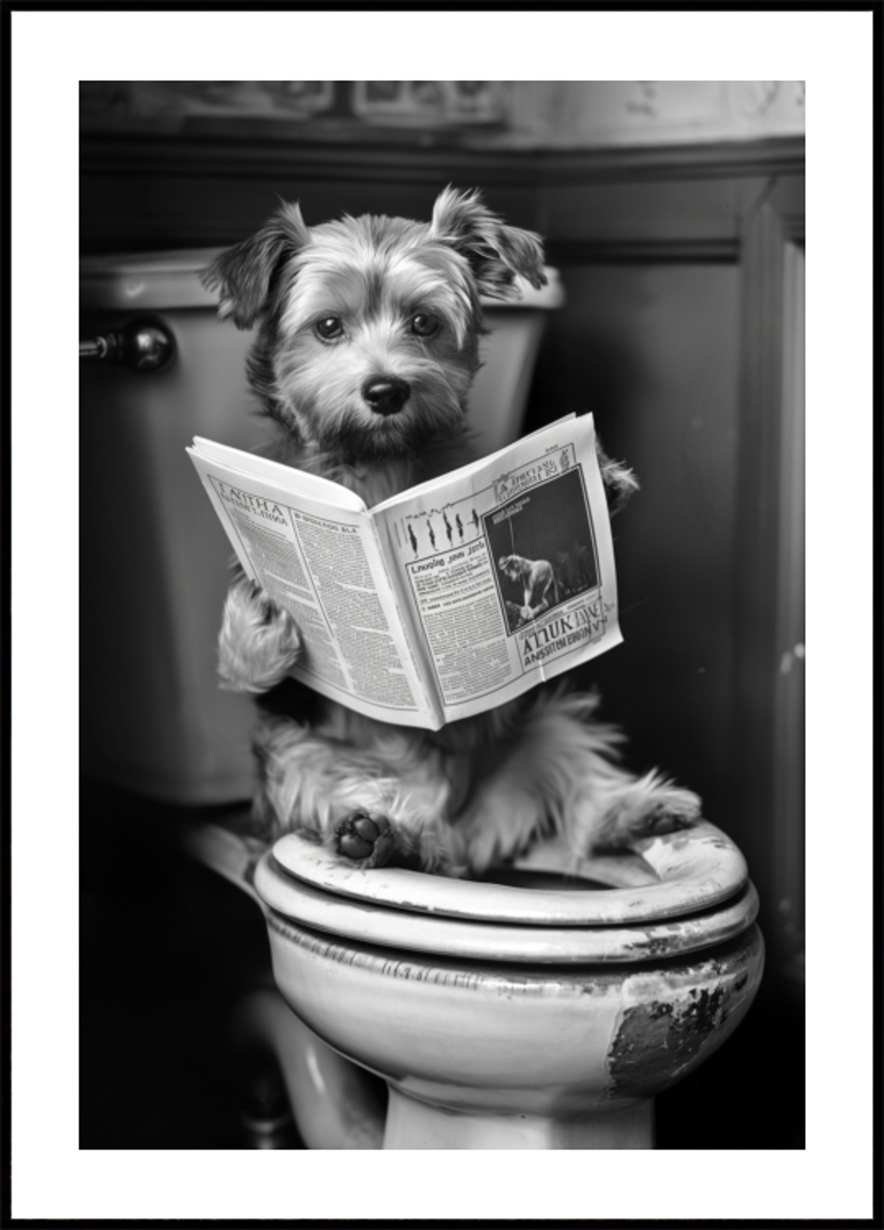 Lustiger Hund auf der Toilette