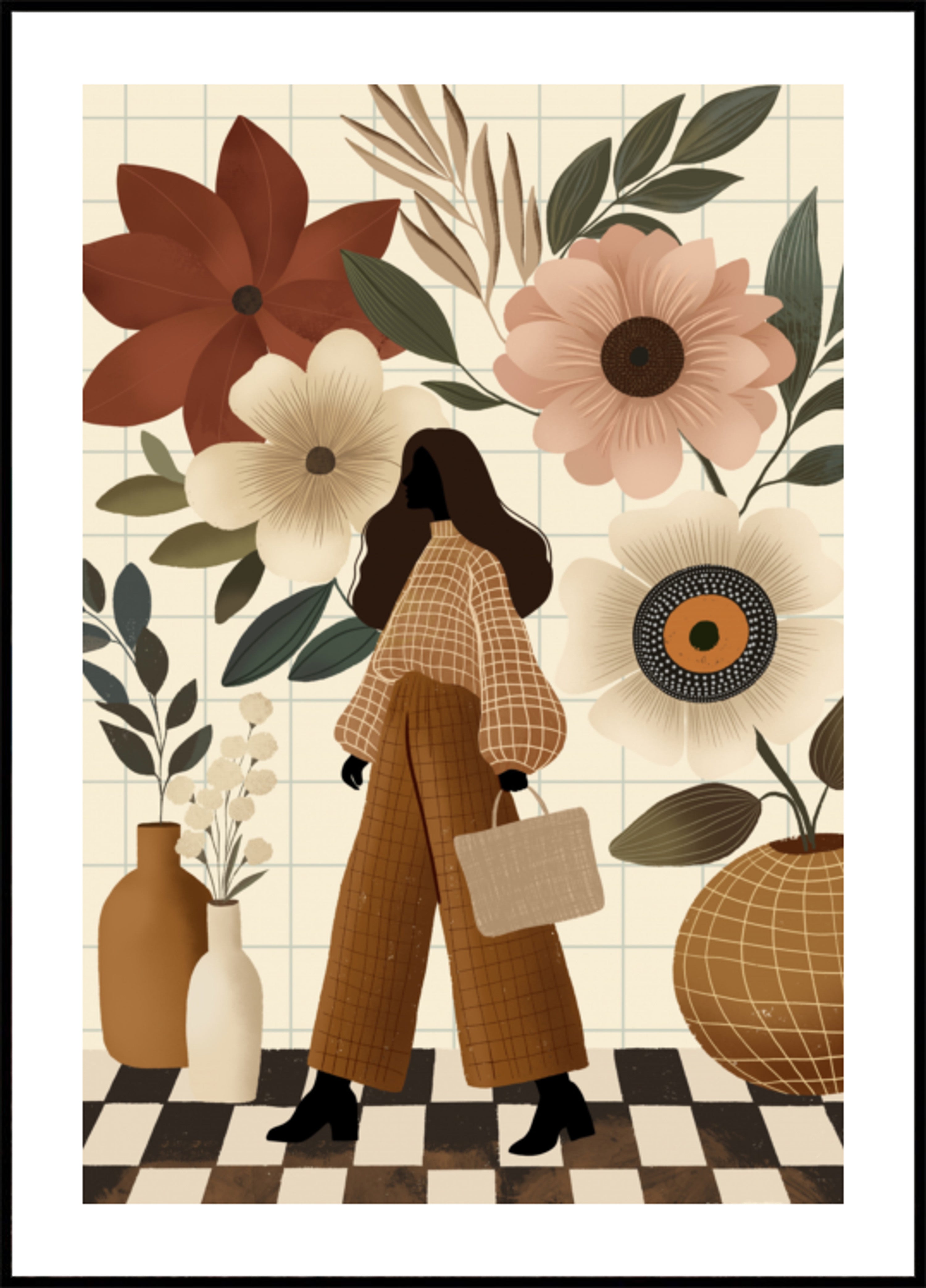 Schicke Frau im floralen Stil
