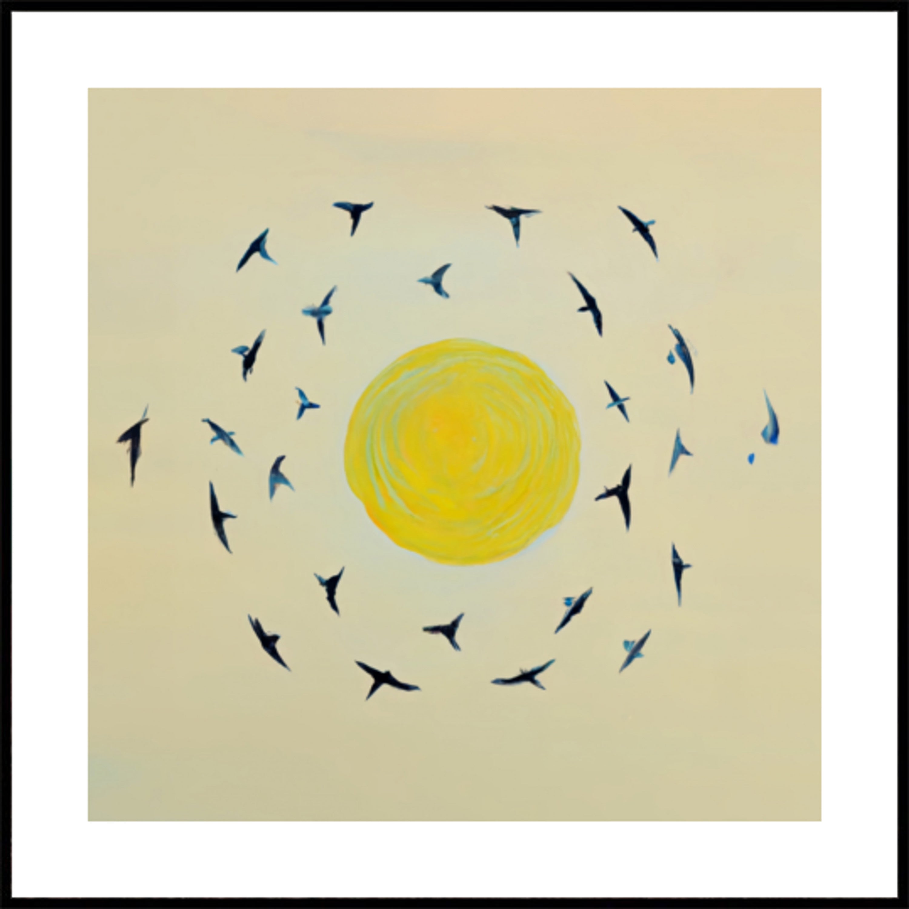 Vögel kreisen um die Sonne