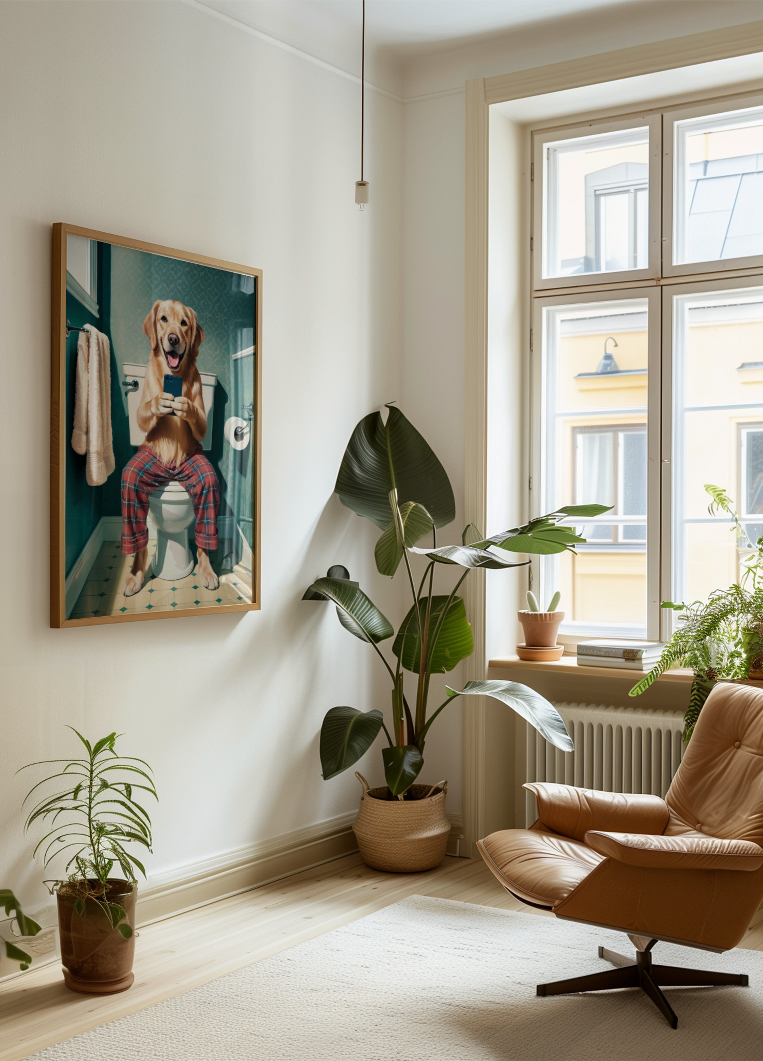 Lustiger Hund auf der Toilette