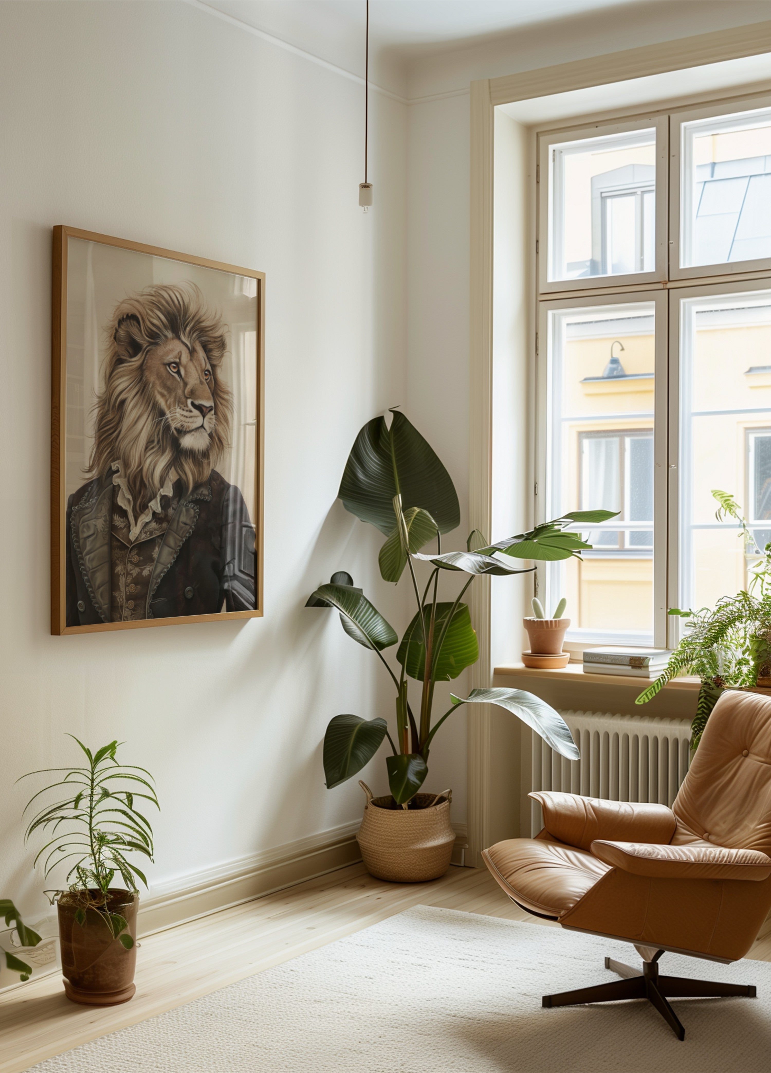 Sir Löwe in Vintage-Kleidung