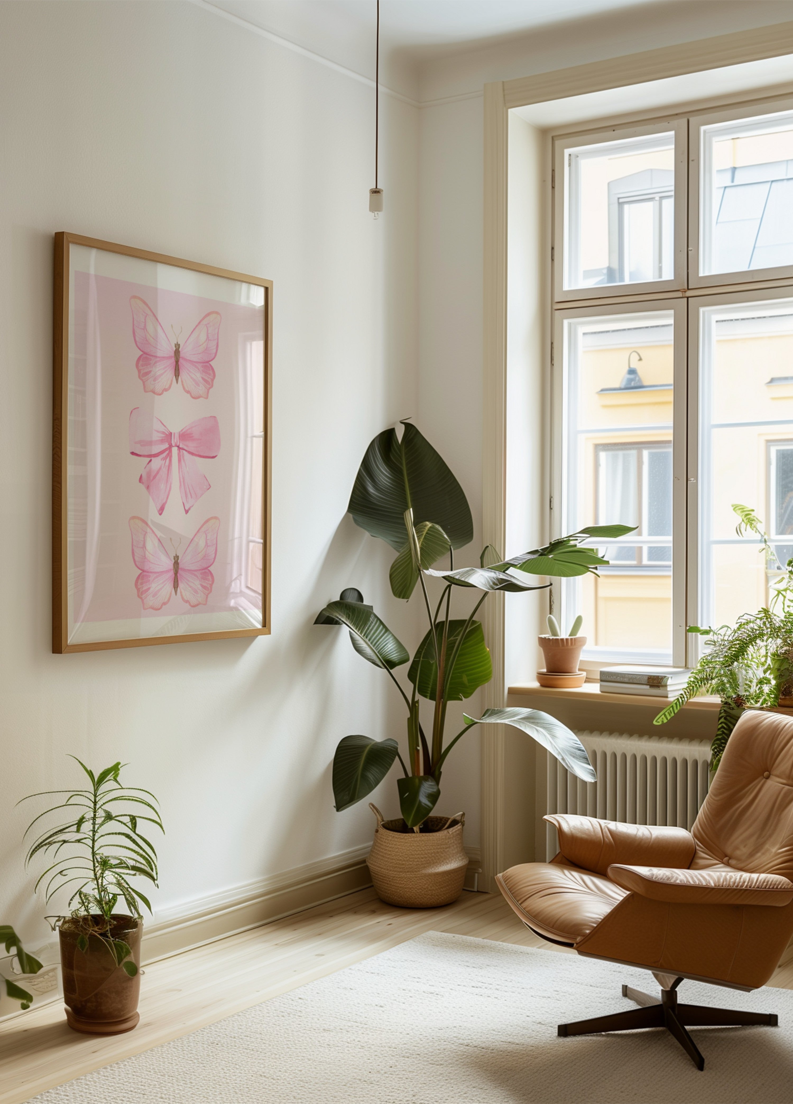 Rosa Schmetterlinge und Schleife