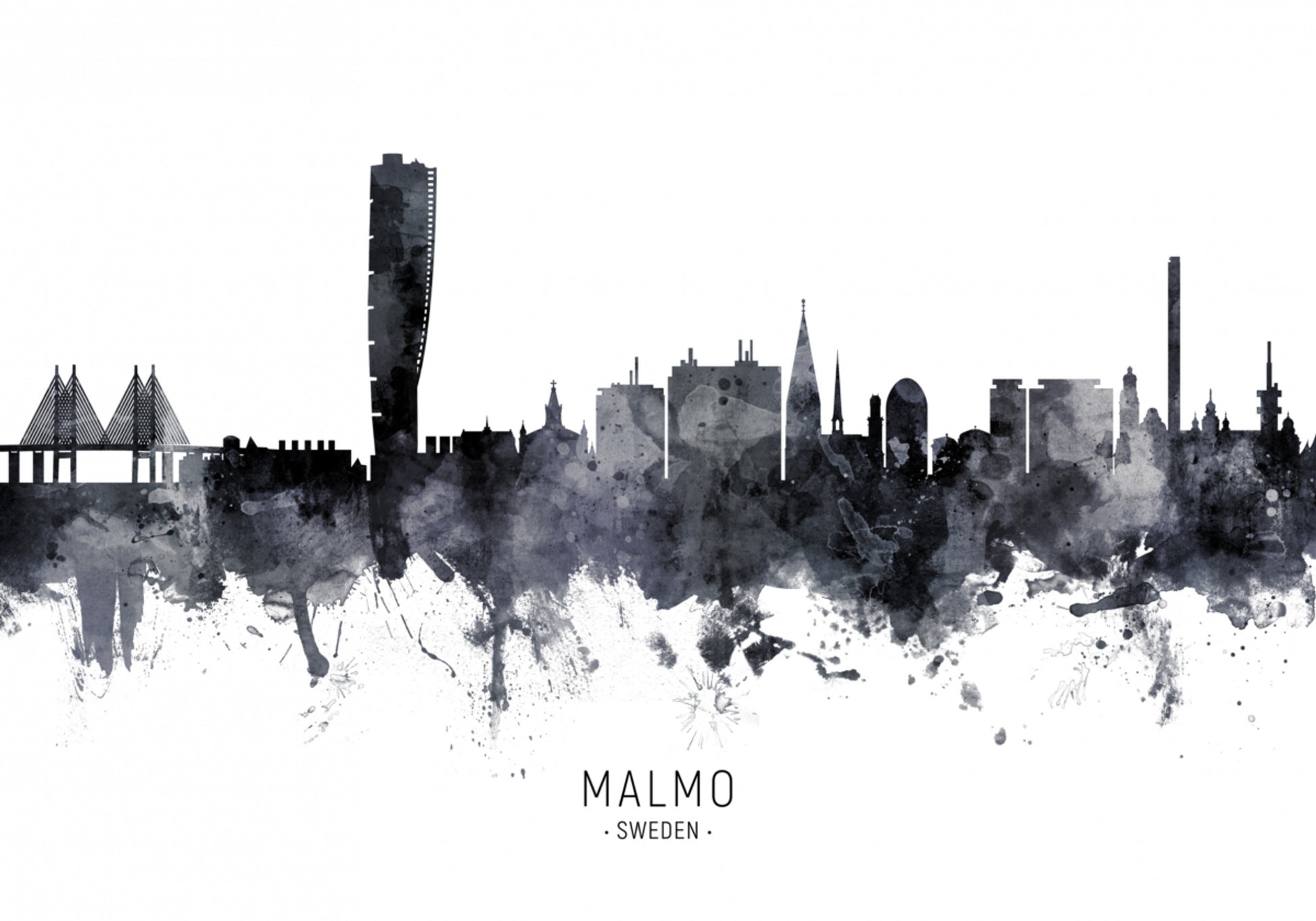 Malmö Skyline Aquarell
