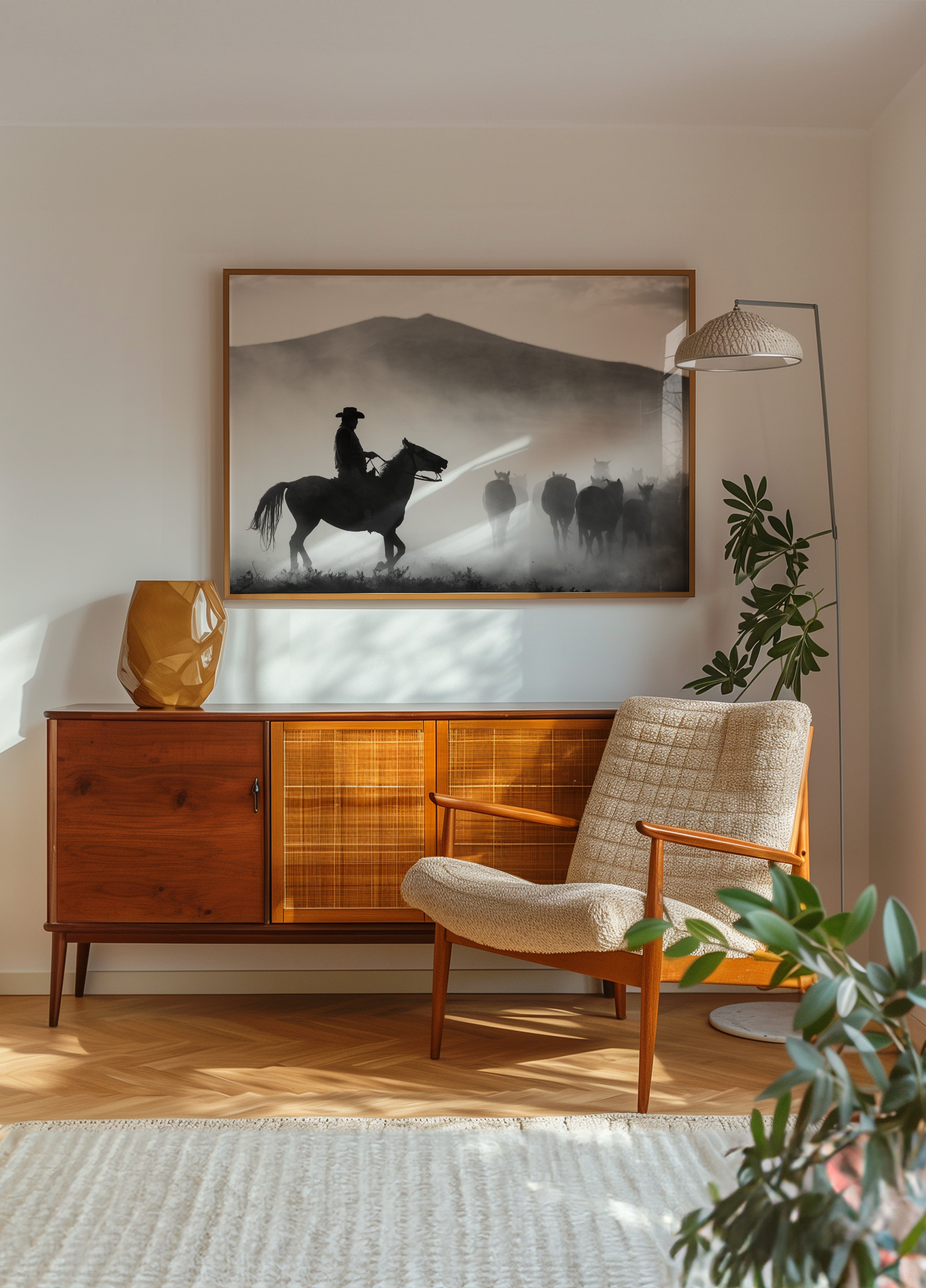 Cowboy, der Pferde hütet