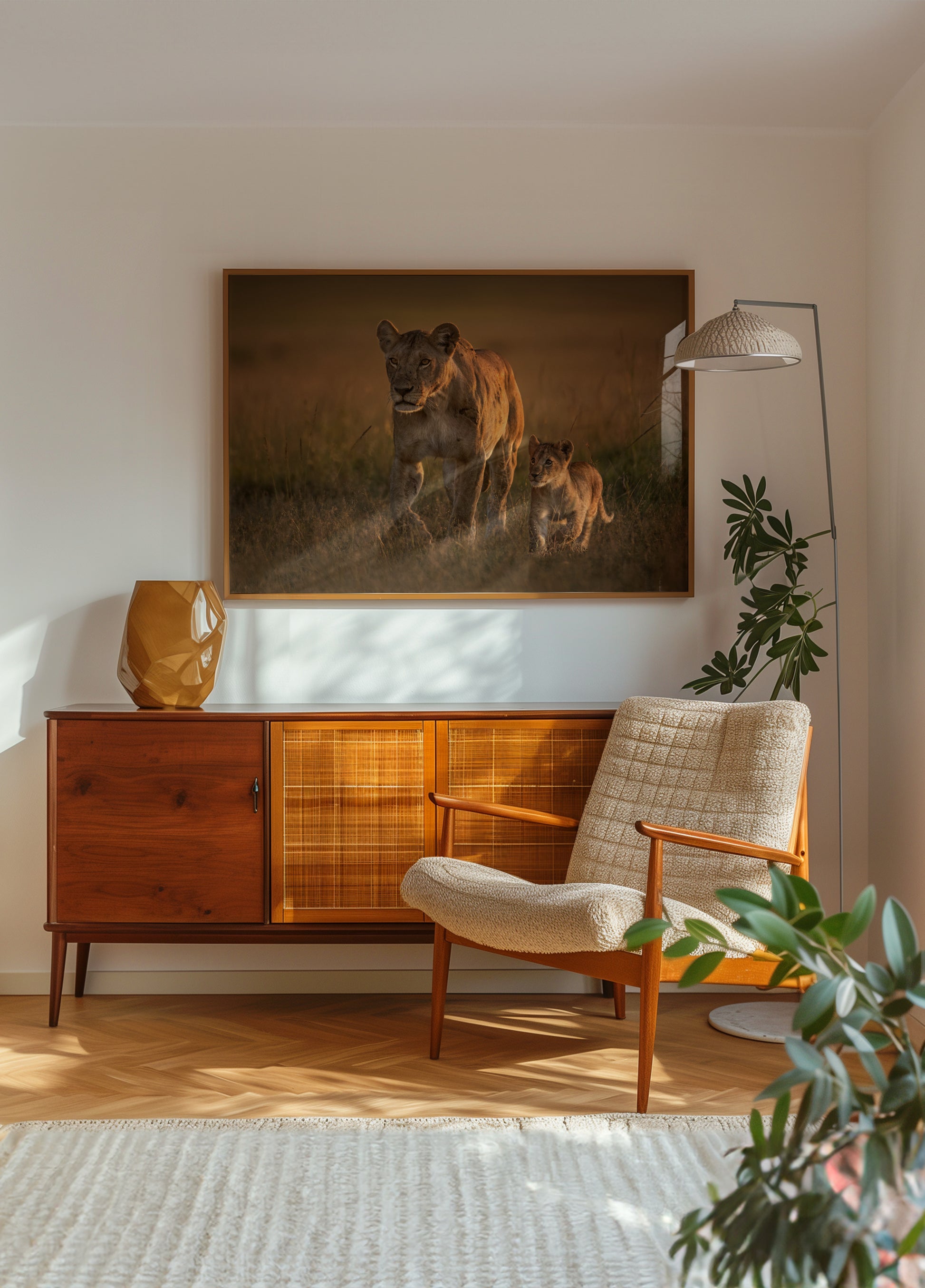 Goldene Savannenlöwenfamilie