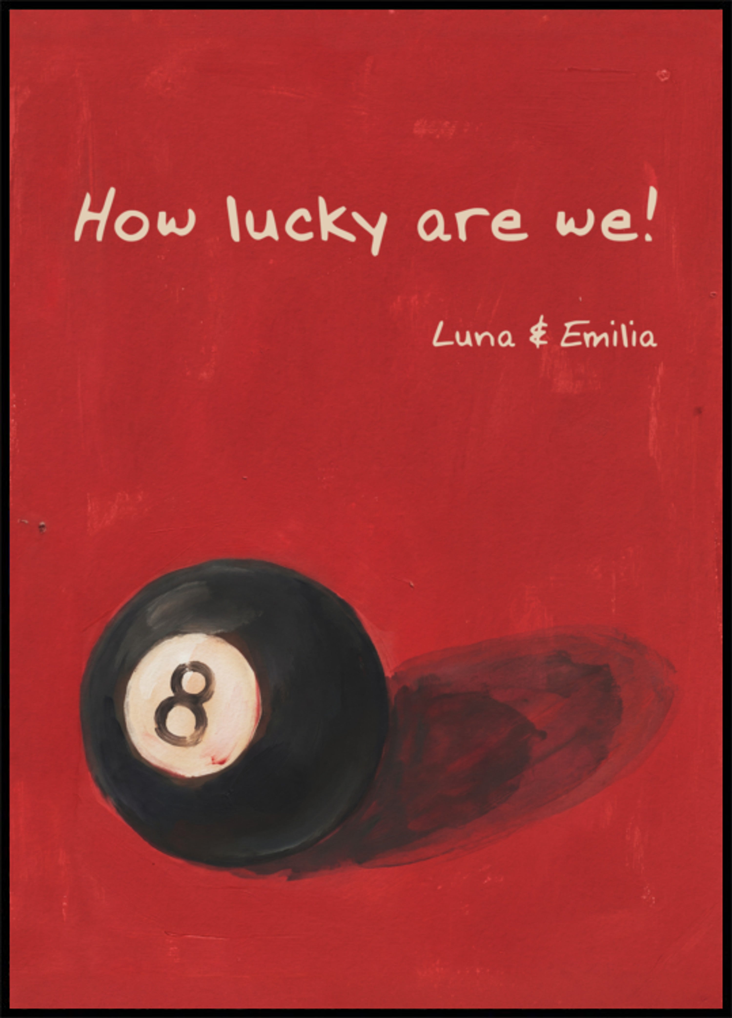 Vintages 8-Ball-Poster „Wie glücklich wir sind“.