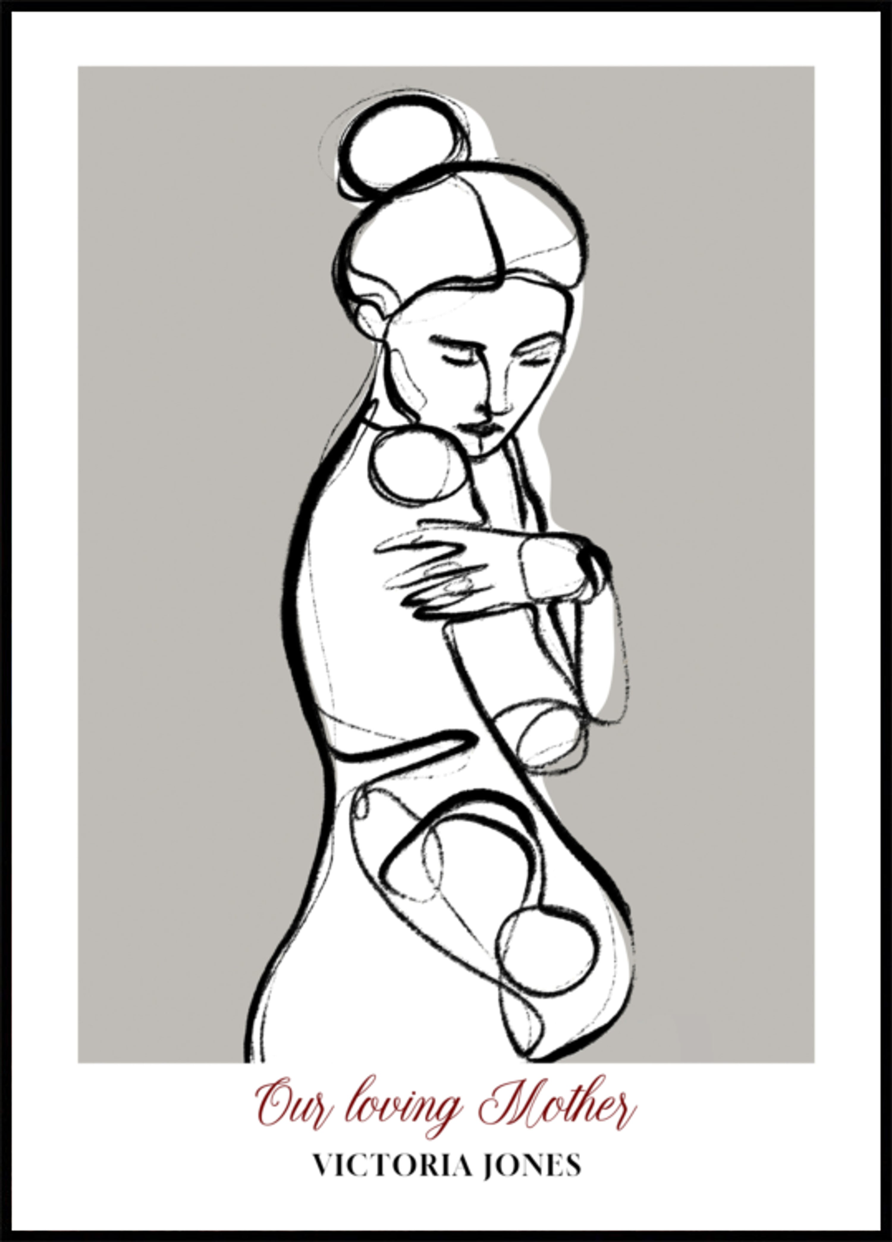 Minimalistische Linienkunst einer Frau in Selbstumarmungen