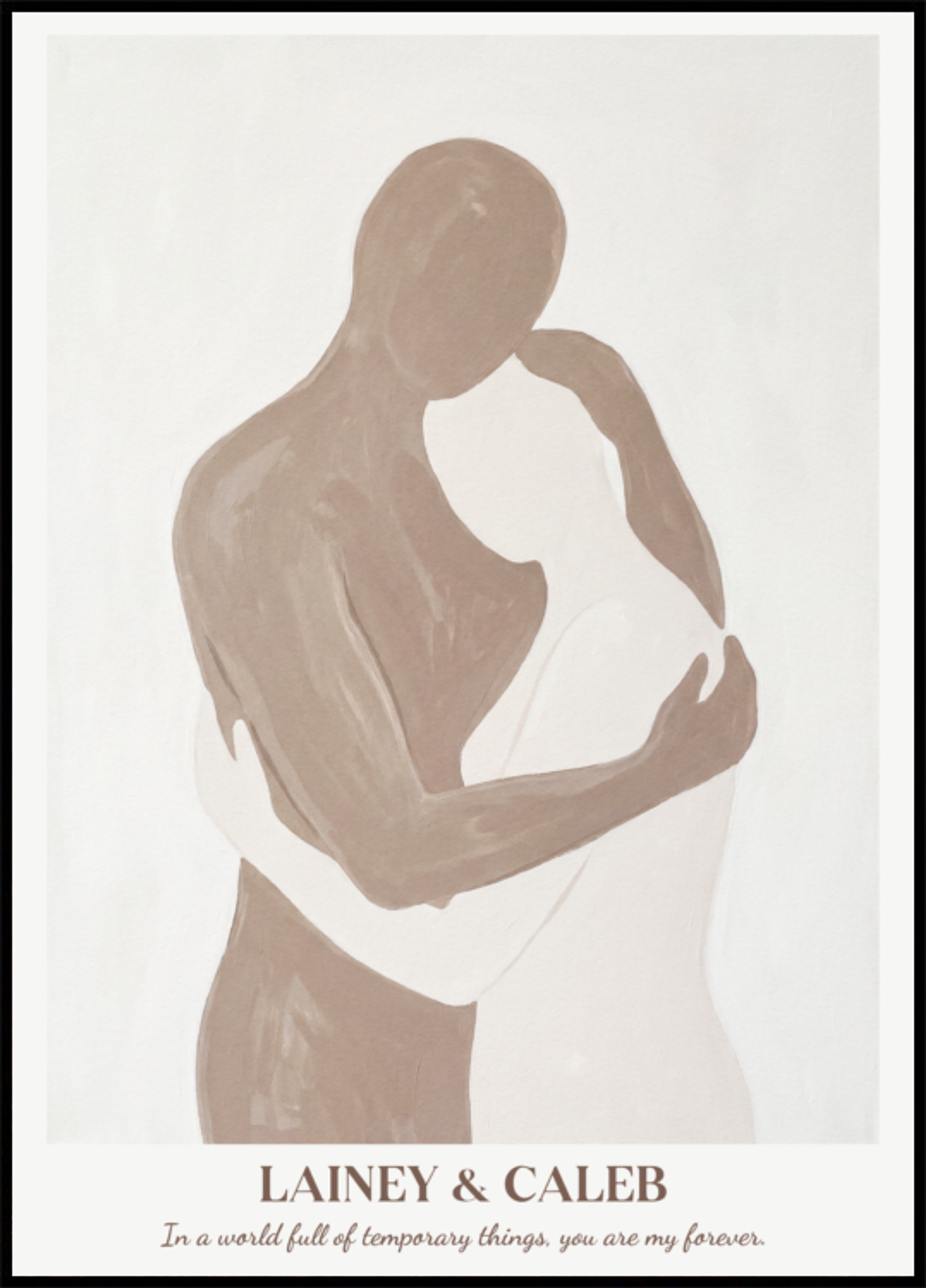 Minimalistische Paarsilhouette zweier Menschen in Umarmung