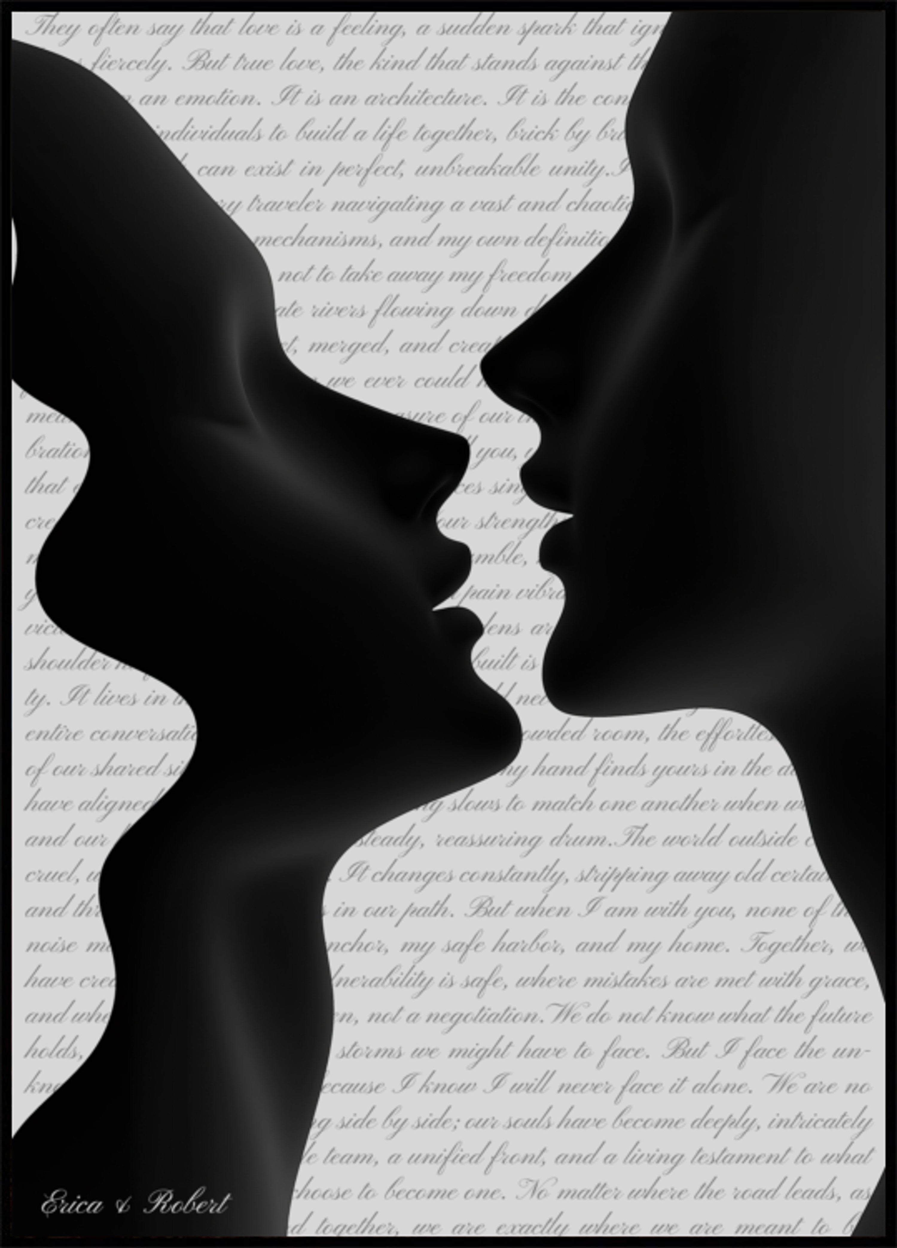 Romantische Silhouette in enger Umarmung mit sanftem Text