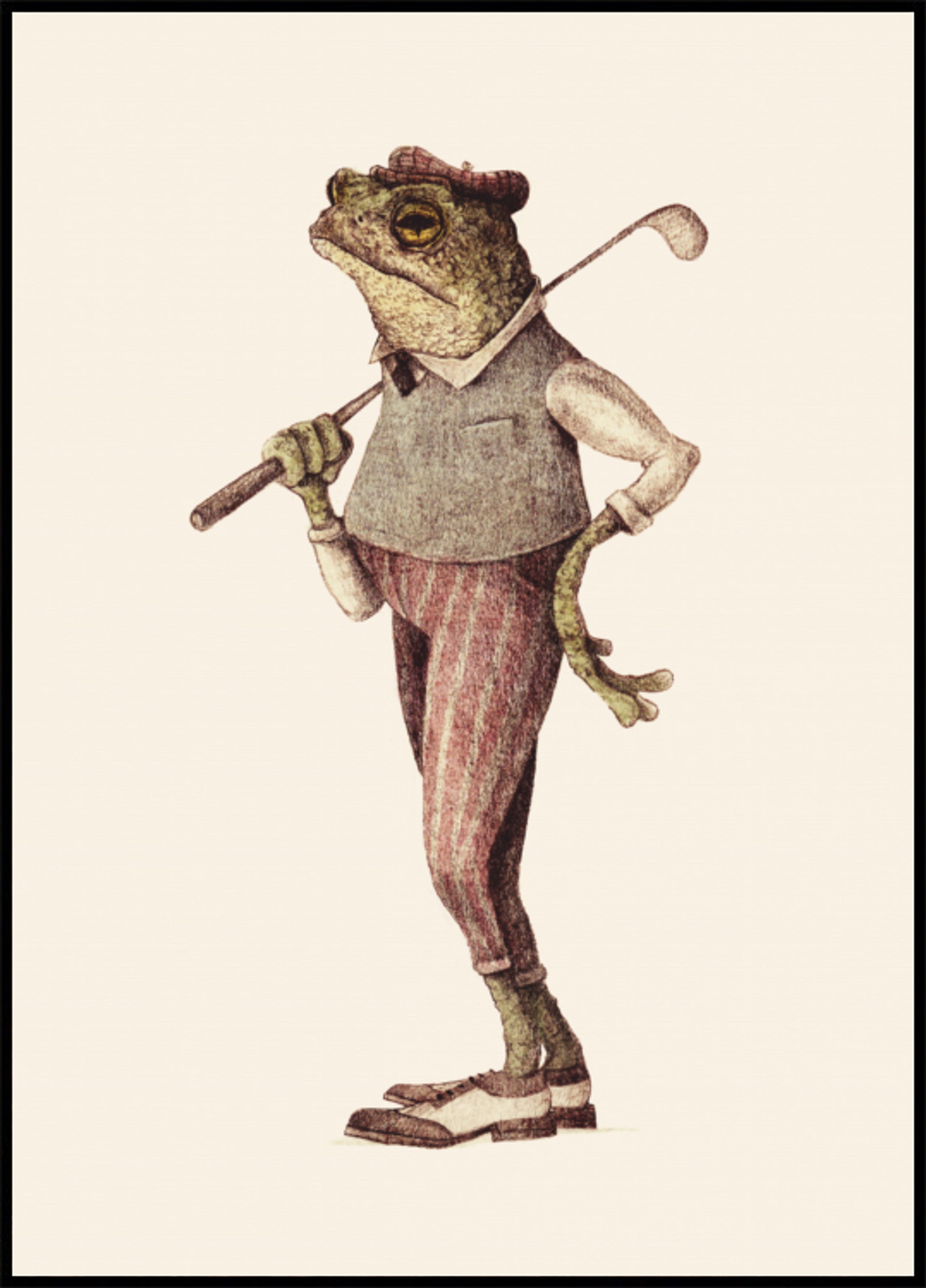 Frosch in Vintage-Golfkleidung
