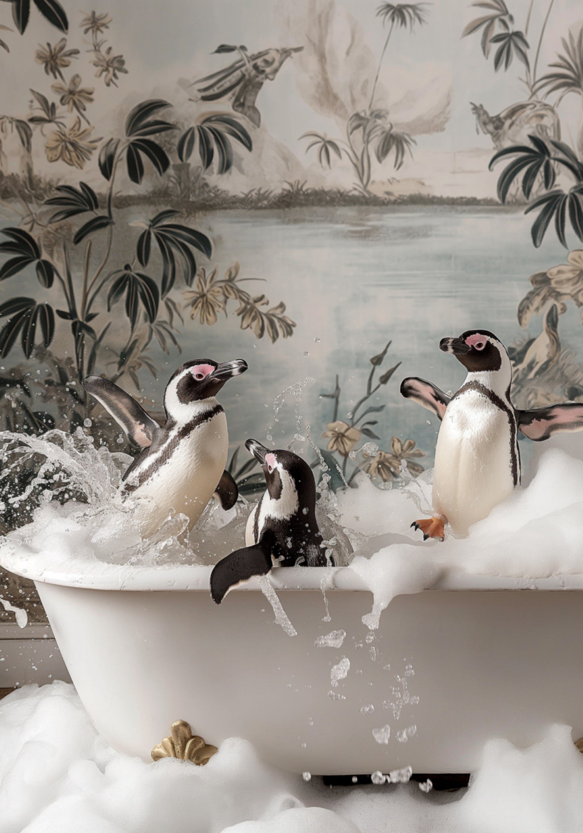 Verspieltes Pinguin-Schaumbad