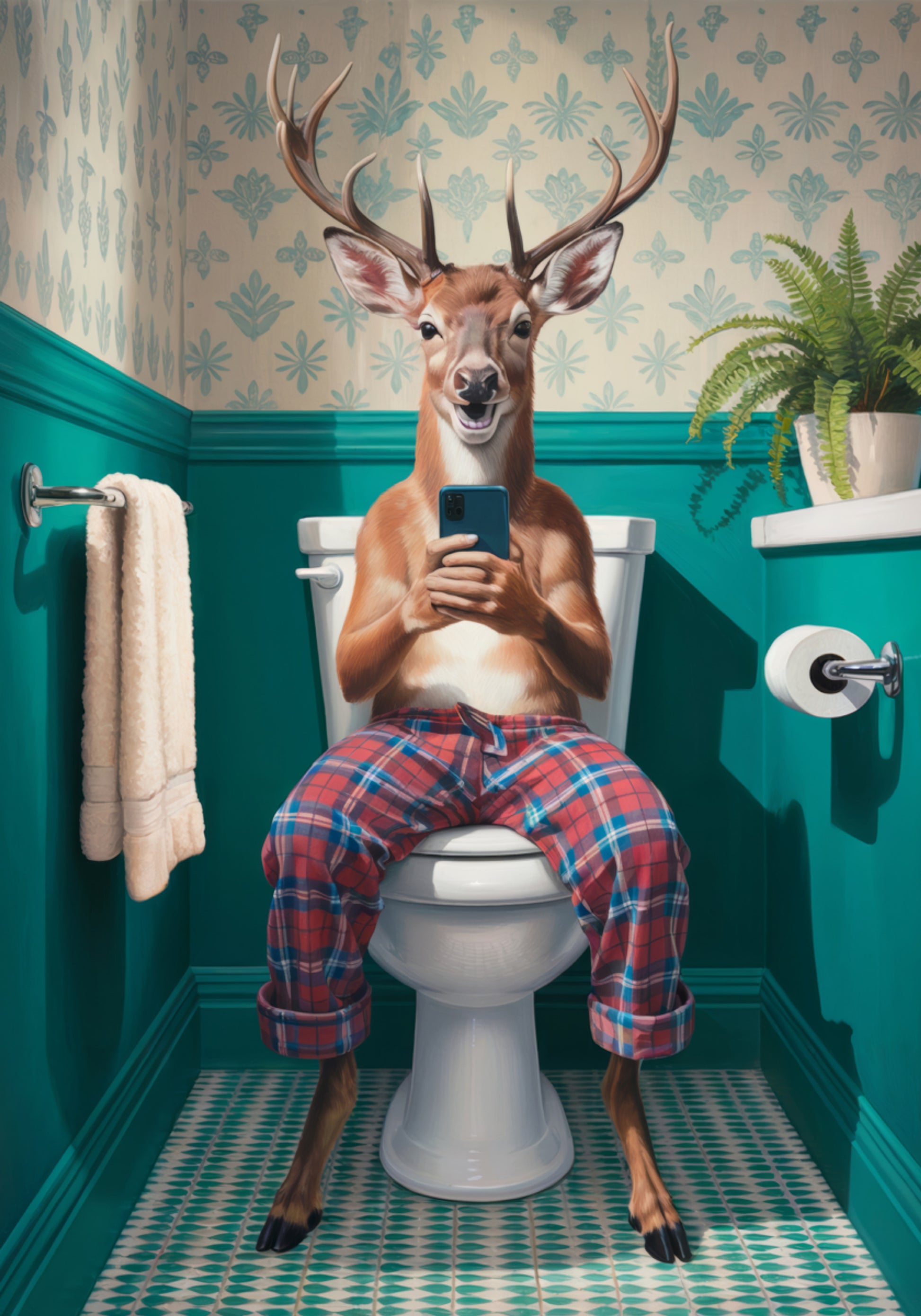 Skurrile Hirsch-Toilettenszene