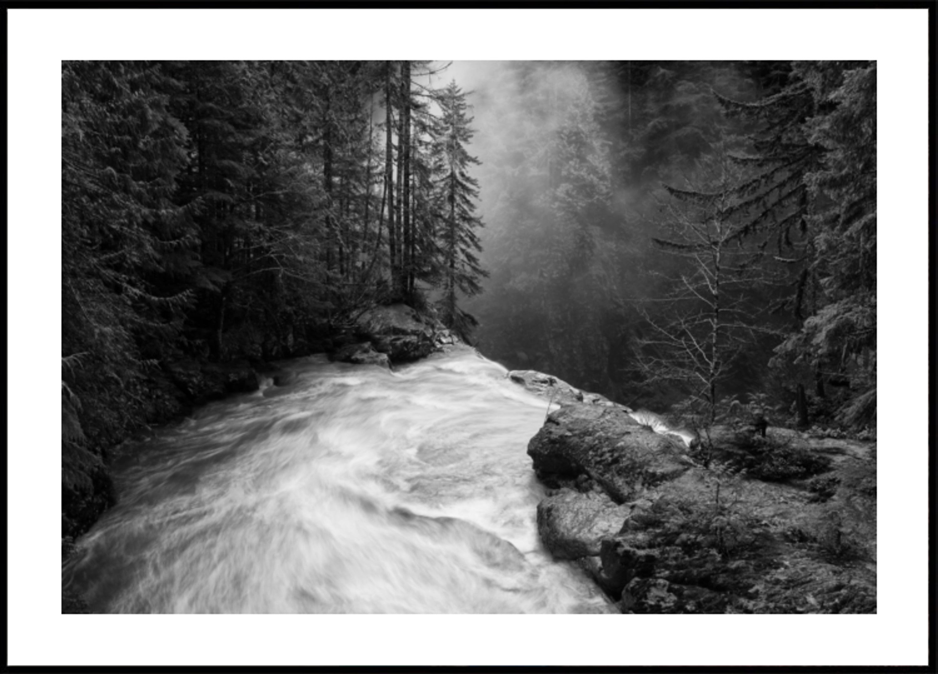 Nebliger Flussfluss