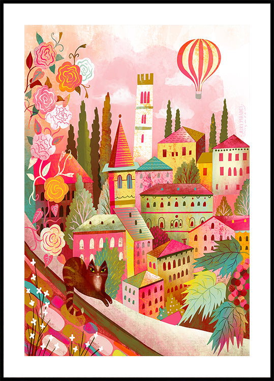 Italian Village With Cat On Wall Plakat - Posterbox