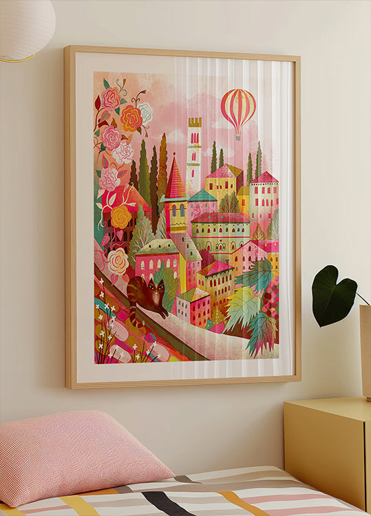 Italian Village With Cat On Wall Plakat - Posterbox